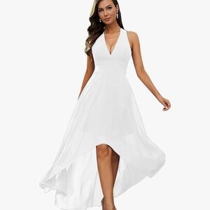 New V-Neck Chiffon High-Low Bridesmaid Dresses A-Line Tea Length Formal